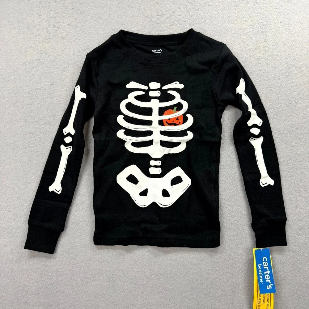 Carter's 2-Piece‎ Pajama Set Toddler Kids 6/6A Black Halloween Skeleton PJs NEW